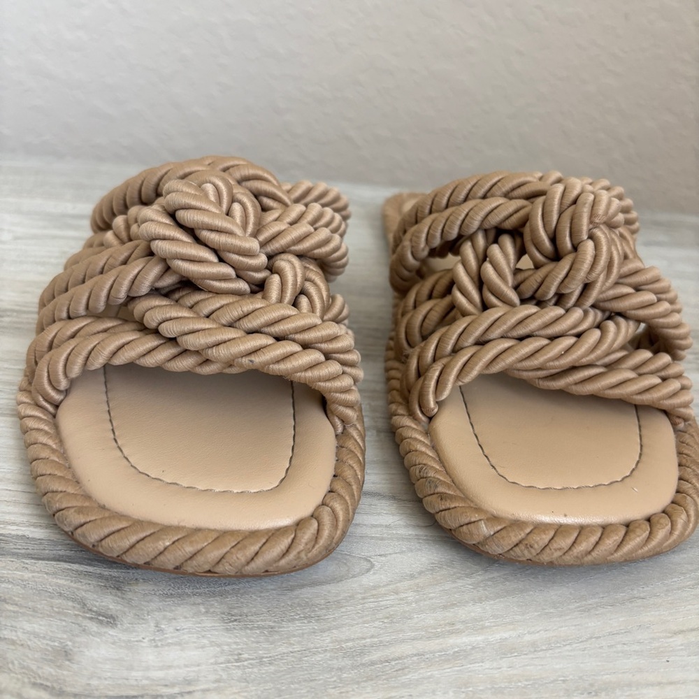 Zara Low Heeled Knotted Rope Flat Nude Sandals Size 37 - Picture 3 of 7